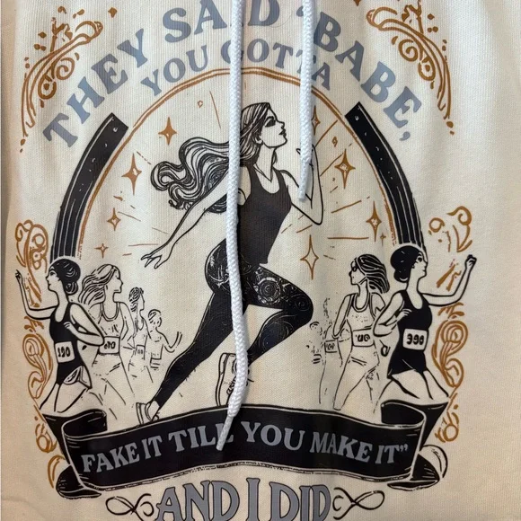 Cream Hoodie with Running/Taylor Swift Themed Graphic - Picture 3 of 4